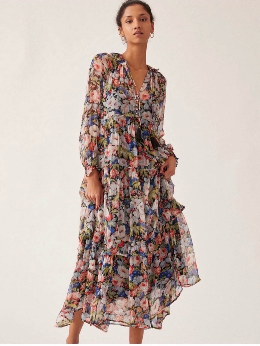Anthropologie Floral Maxi Dress in Blue, Pink, Green